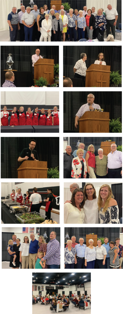 multiple images of people gathered for a retirement celebration